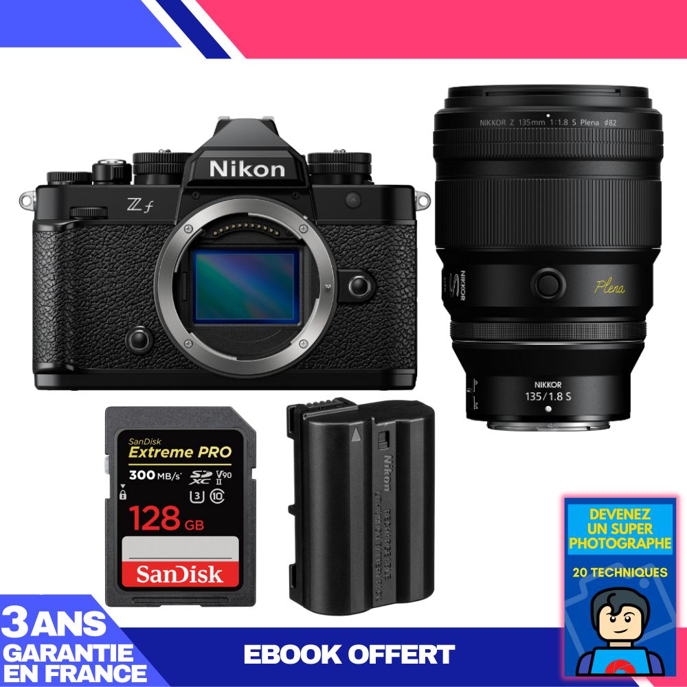 Nikon Zf Camera + 135mm f/1.8 S Lens + 1 SanDisk 128GB Extreme PRO SD Card + 1 Nikon EN-EL15C Battery + Ebook: Become a Master Photographer