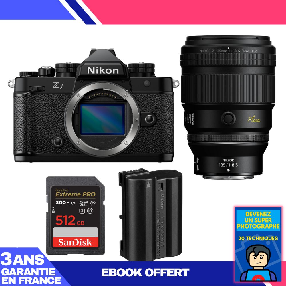 Nikon Zf Camera + 135mm f/1.8 S Lens + 1 SanDisk 512GB Extreme PRO SDXC Card + 1 Nikon EN-EL15C Battery + Ebook 'Become a Super Photographer