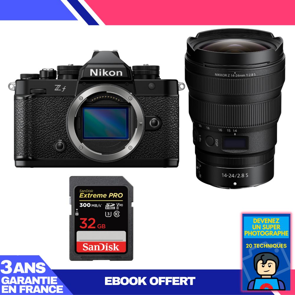 Nikon Zf Camera + 14-24mm f/2.8 S Lens + 32GB SanDisk Extreme PRO SD Card + 'Become a Super Photographer' Ebook