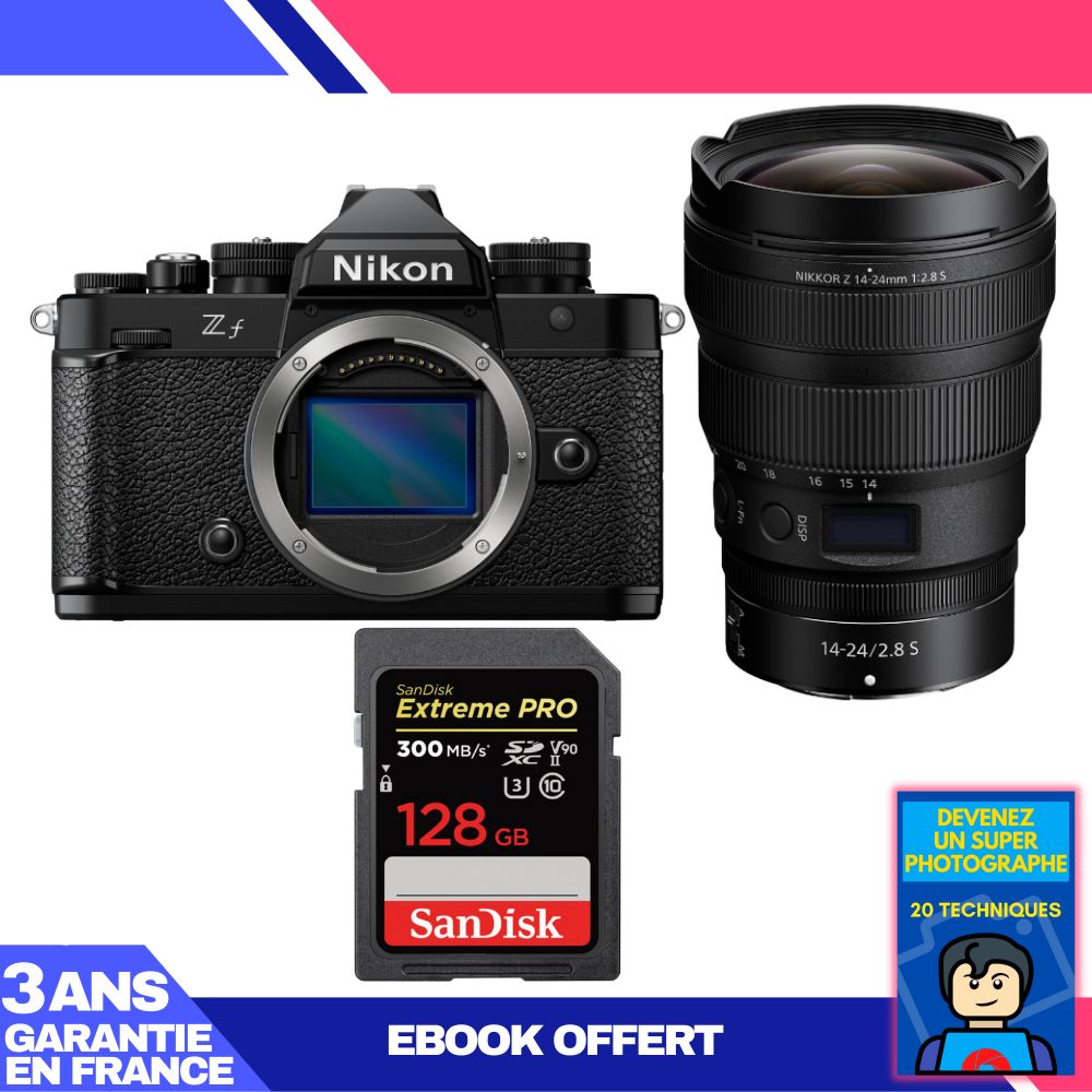 Nikon Zf Body + 14-24mm f/2.8 S Lens + 1 SanDisk 128GB Extreme PRO UHS-II SDXC Card 300MB/s