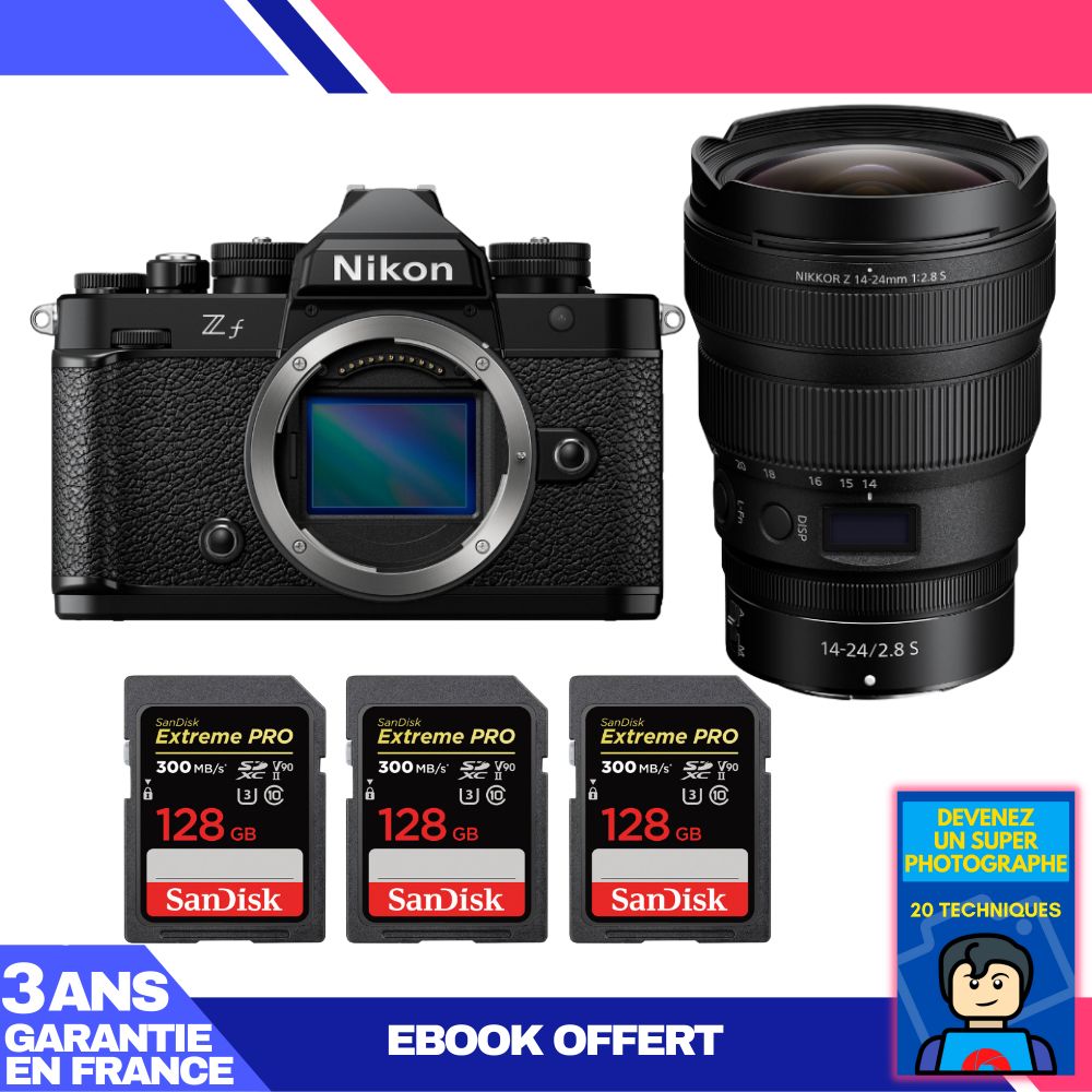 Nikon Zf Body + 14-24mm f/2.8 S Lens + 3 SanDisk 128GB Extreme PRO UHS-II SDXC Cards + 'Become a Super Photographer' Ebook