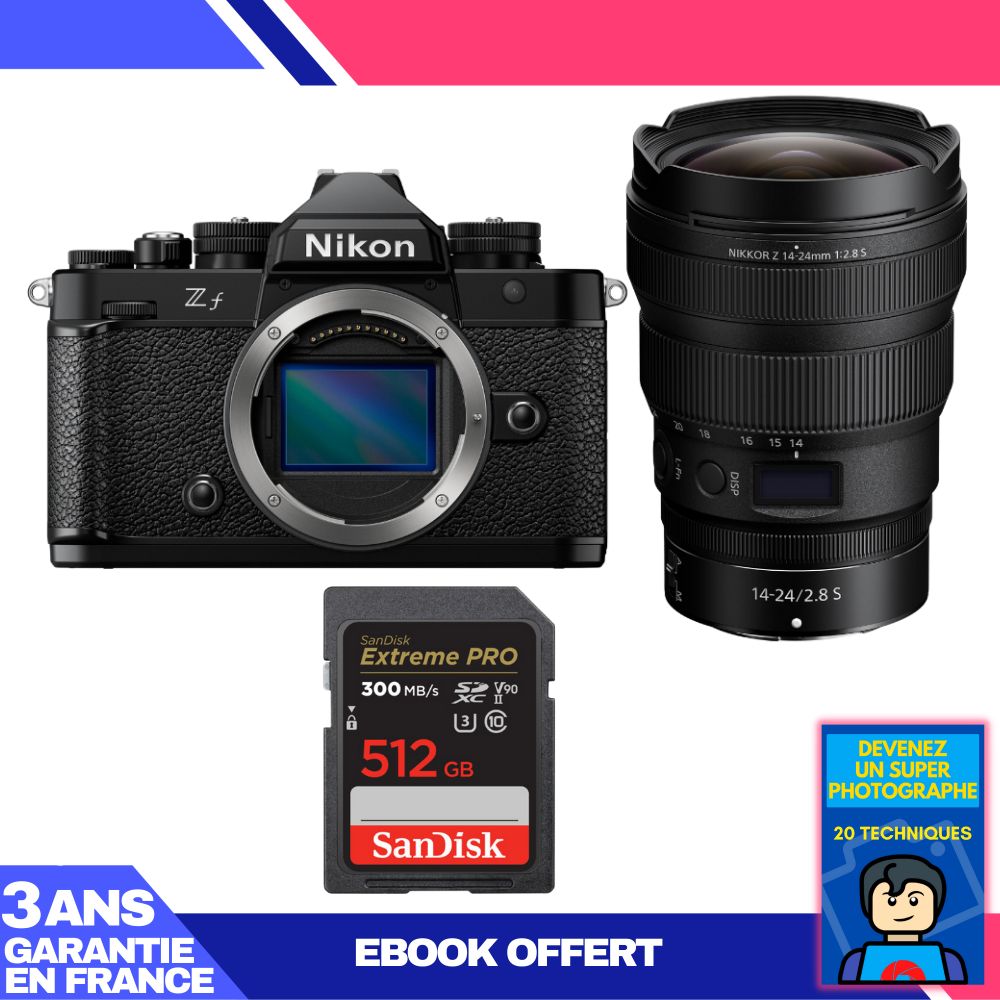 Nikon Zf Body + 14-24mm f/2.8 S Lens + 512GB SanDisk Extreme PRO UHS-II SDXC Card + 'Become a Super Photographer' Ebook