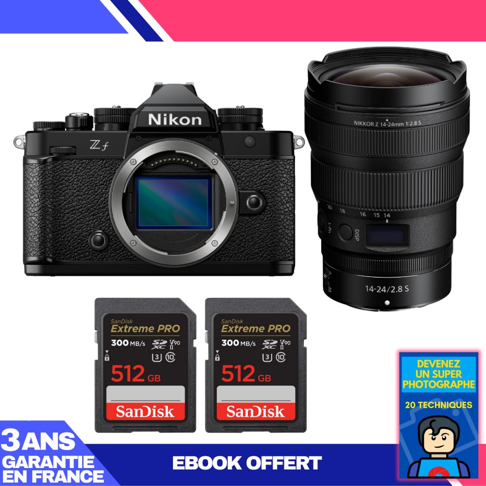Nikon Zf Camera Kit with 14-24mm f/2.8 S Lens + 2x 512GB SanDisk Extreme PRO UHS-II SDXC Cards