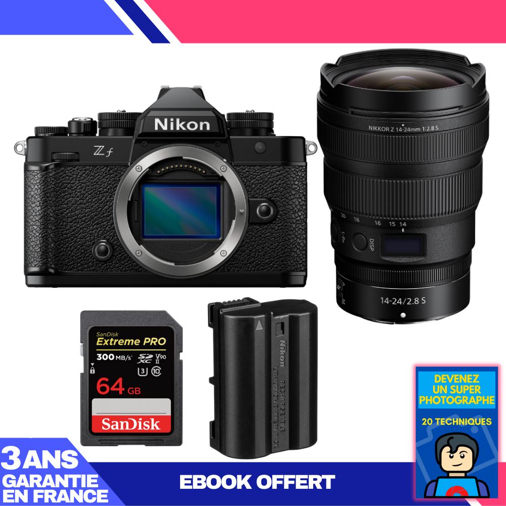 Nikon Zf Camera Kit with 14-24mm f/2.8 S Lens + 64GB SanDisk Extreme PRO SD Card + EN-EL15C Battery + Ebook