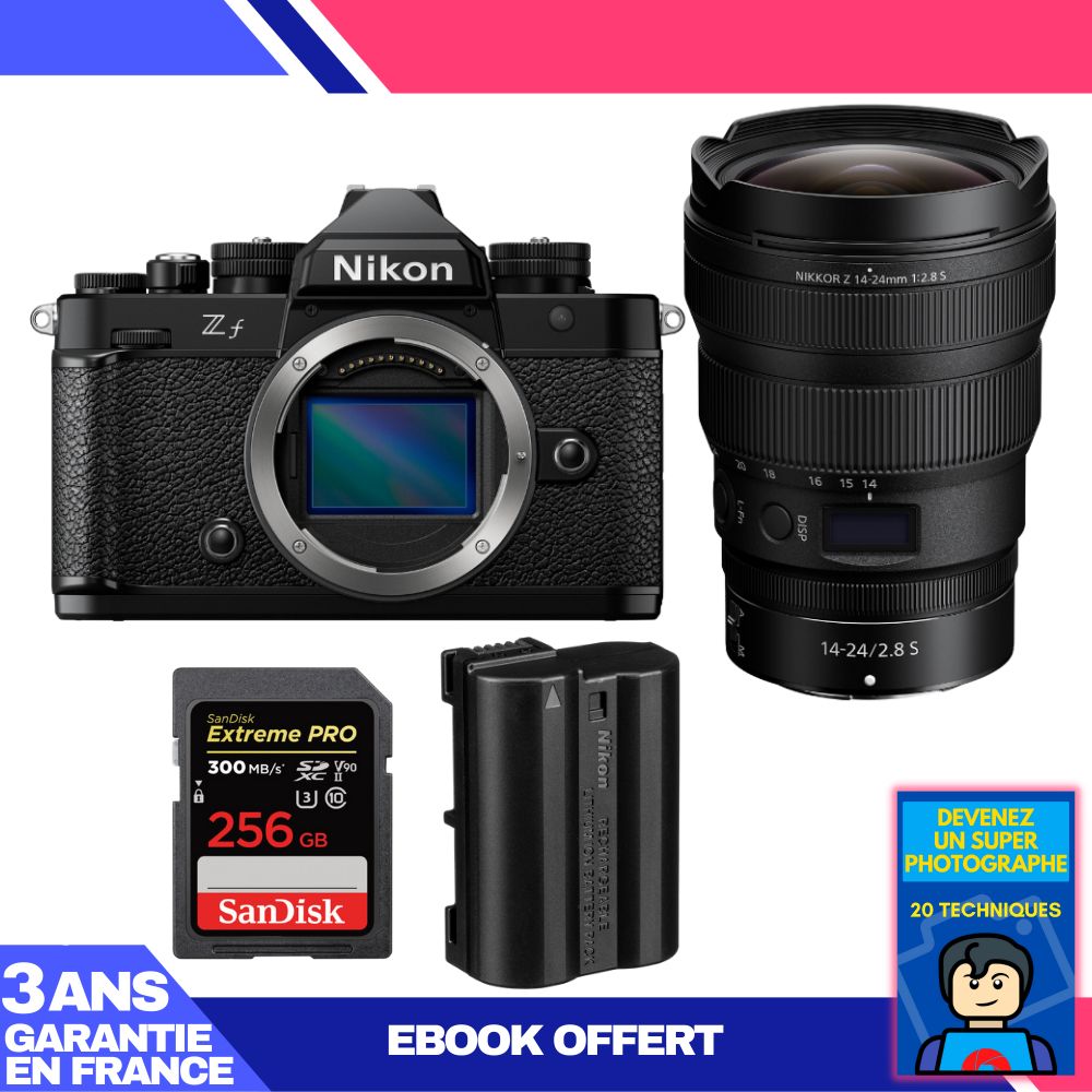 Nikon Zf Camera Kit with 14-24mm f/2.8 S Lens + 256GB SanDisk Extreme PRO SD Card + EN-EL15C Battery + Ebook: Become a Super Photographer