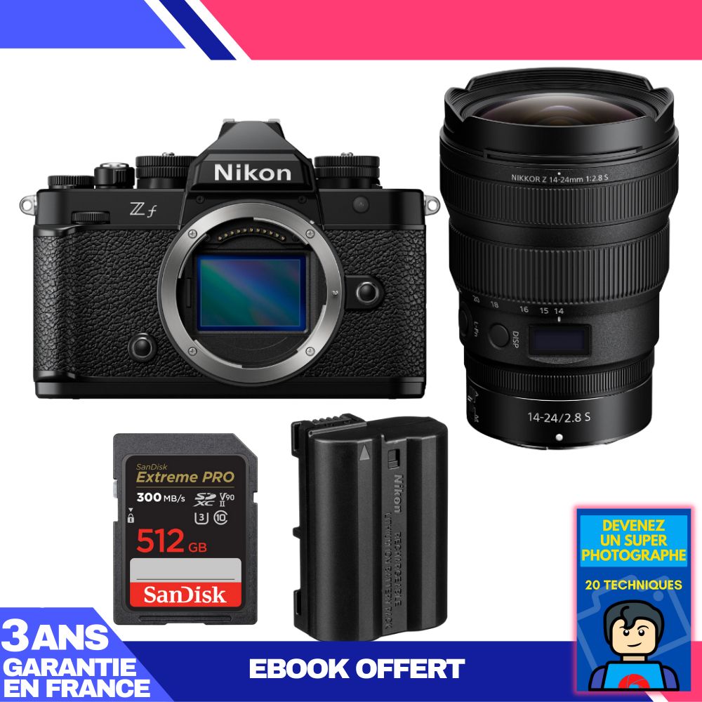 Nikon Zf Camera Kit with 14-24mm f/2.8 S Lens + 512GB SanDisk Extreme PRO SDXC Card + EN-EL15C Battery + Ebook: Become a Super Photographer