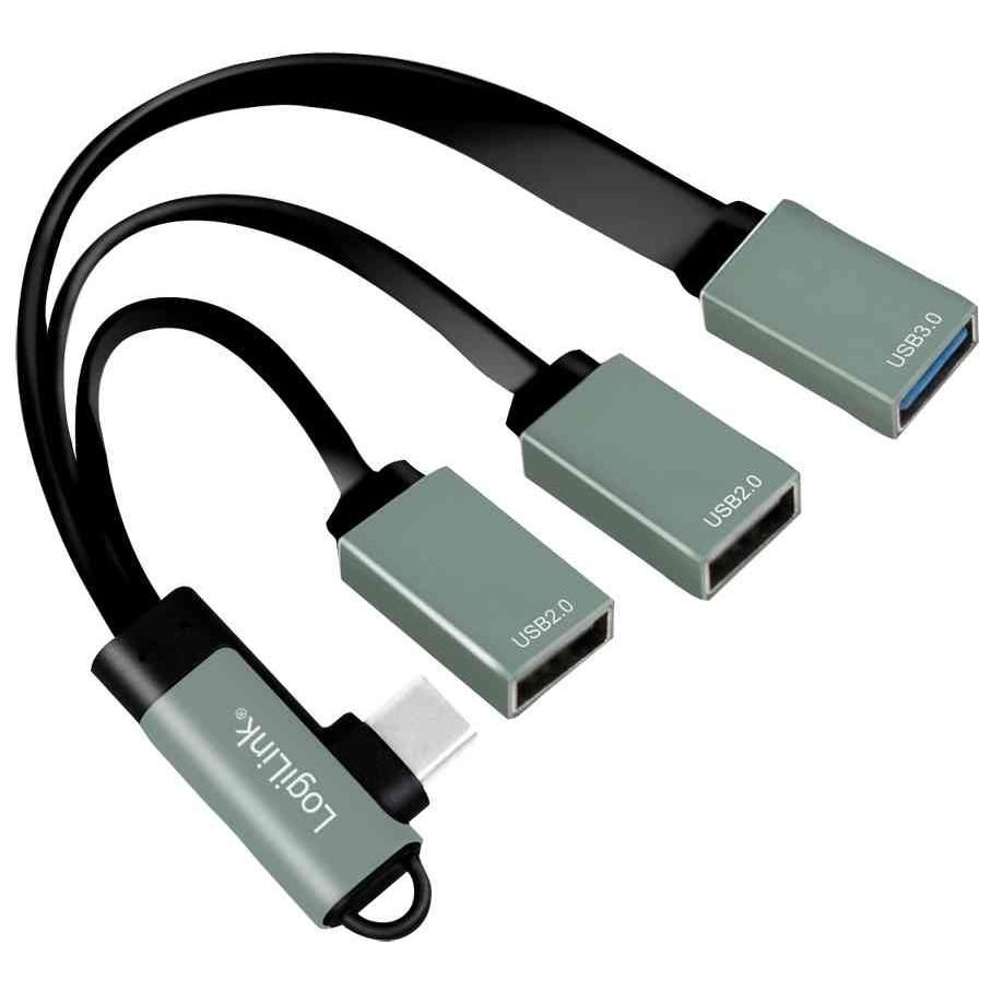 Logilink 5Gbps USB 3.1 Gen 1 Hub with 90° Bent Connector - 2 USB 2.0 (Type A) + 1 USB 3.0 (Type A)
