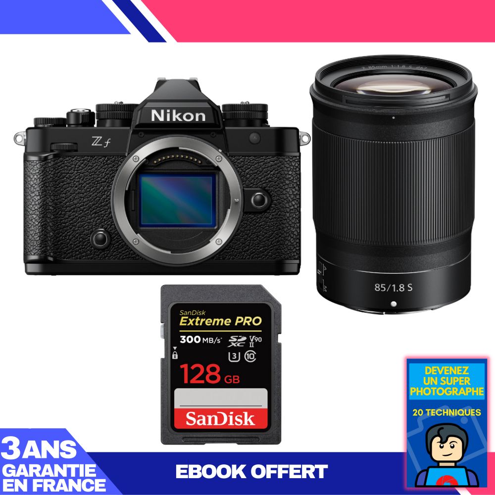 Nikon Zf Camera + 85mm f/1.8 S Lens + 1 SanDisk 128GB Extreme PRO UHS-II SDXC Card + 'Become a Super Photographer' Ebook