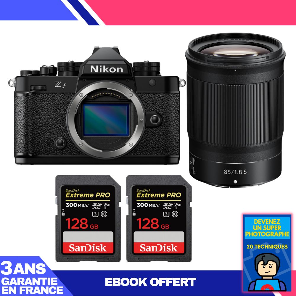 Cámara Nikon Zf + Objetivo 85 mm f/1.8 S + 2 Tarjetas SDXC SanDisk de 128 GB Extreme PRO UHS-II 300 MB/s + Ebook 'Conviértete en un Fotógrafo Super'