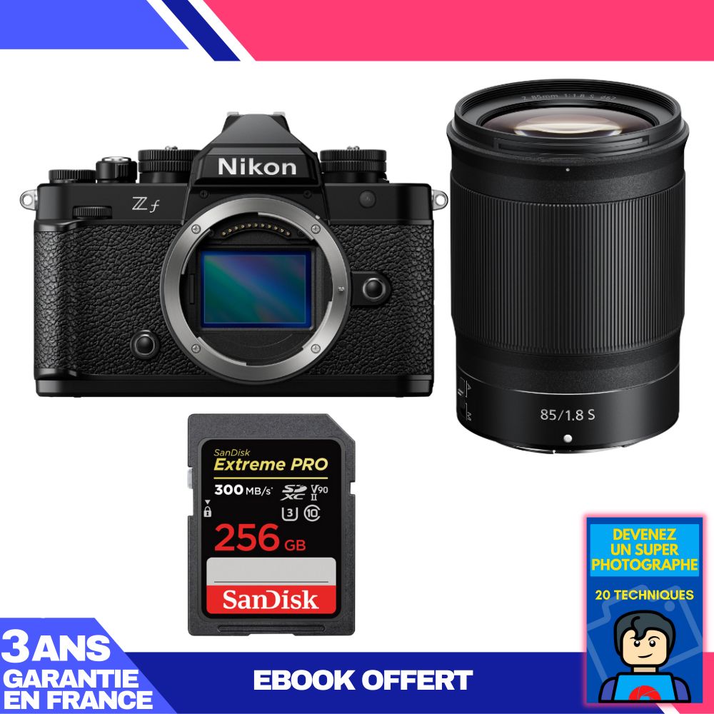 Nikon Zf Camera + 85mm f/1.8 S Lens + 1 SanDisk 256GB Extreme PRO UHS-II SDXC Card + 'Become a Super Photographer' Ebook