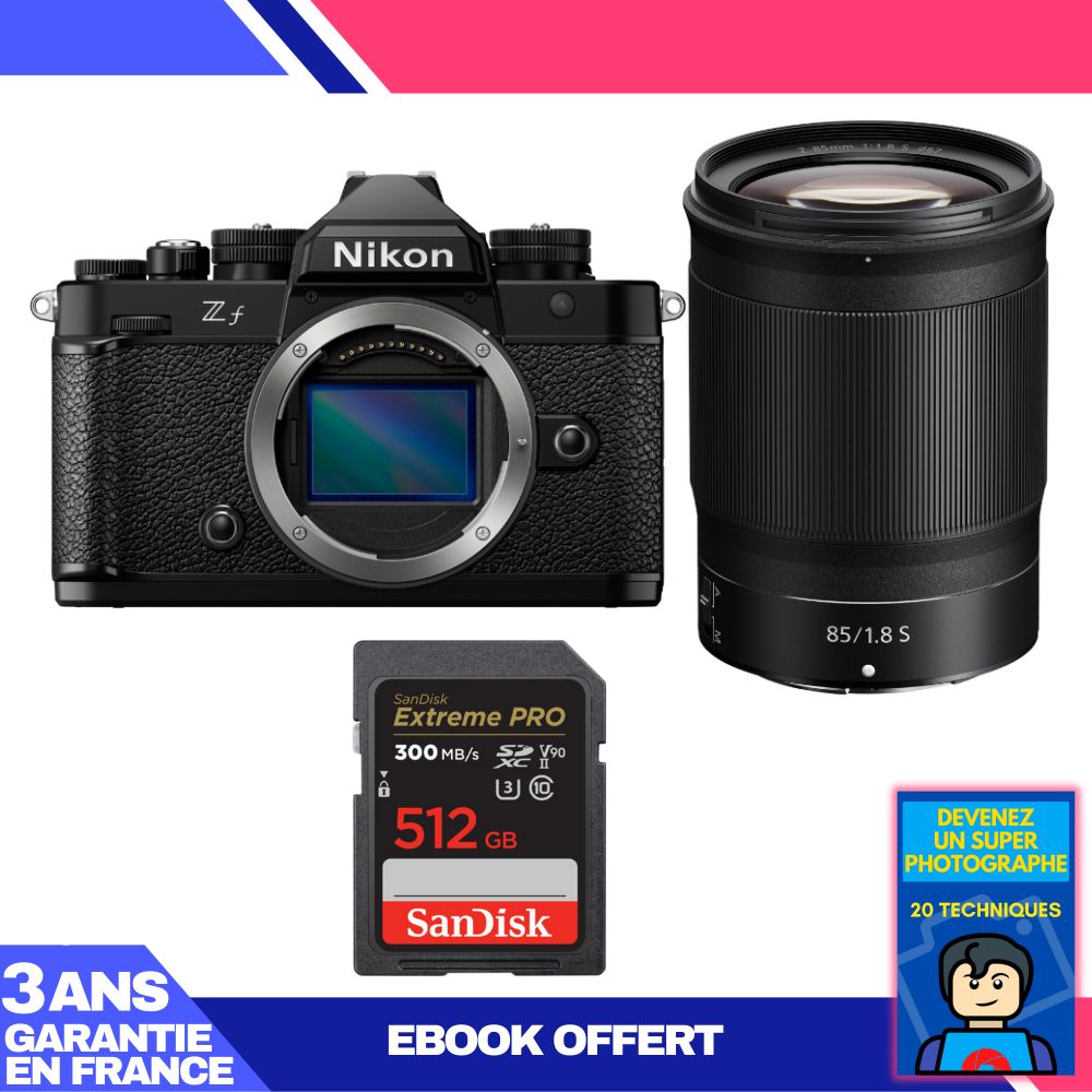 Nikon Zf Camera + 85mm f/1.8 S Lens + 1 SanDisk 512GB Extreme PRO UHS-II SDXC Card (300 MB/s) + 'Become a Super Photographer' Ebook