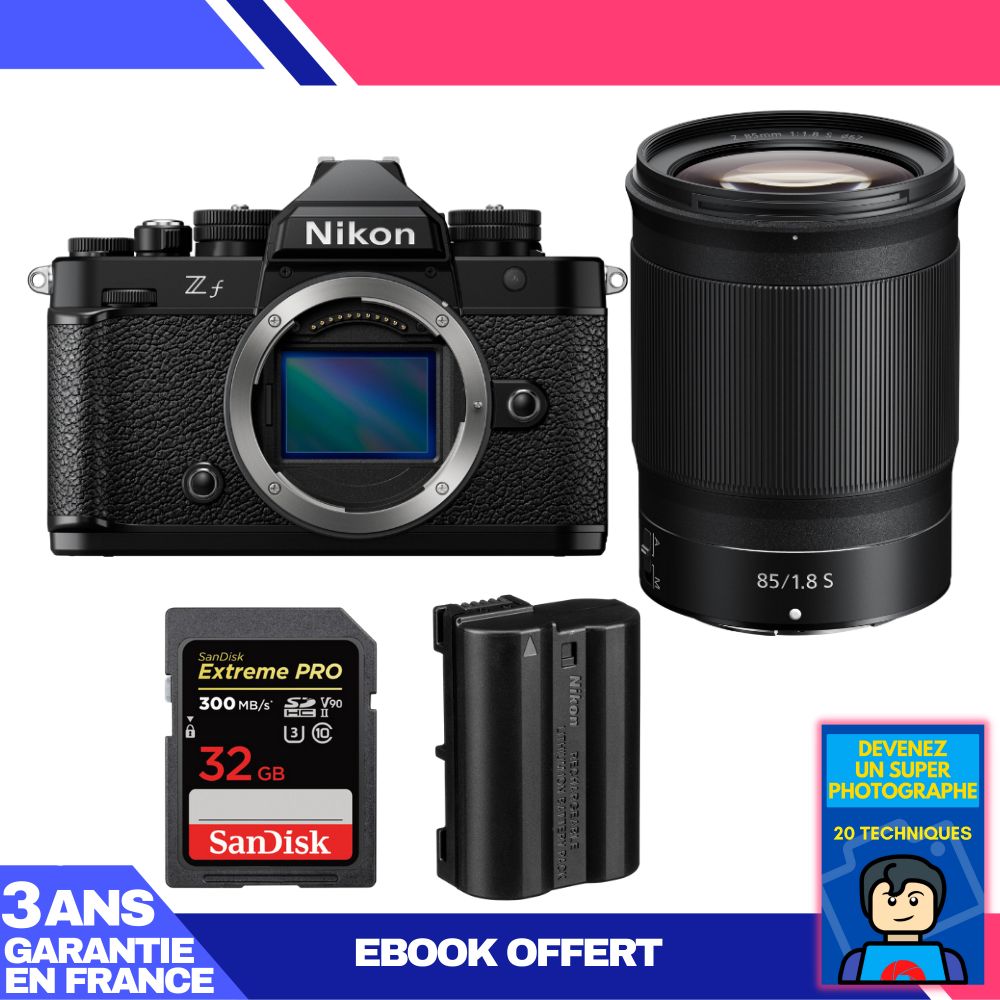 Nikon Zf Camera + 85mm f/1.8 S Lens + 1 SanDisk 32GB Extreme PRO UHS-II SDXC Card + 1 Nikon EN-EL15C Battery + Ebook 'Become a Super Photographer'