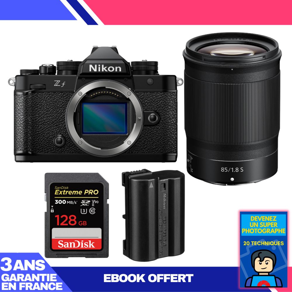 Nikon Zf Camera + 85mm f/1.8 S Lens + 1 SanDisk 128GB Extreme PRO UHS-II SDXC Card + 1 Nikon EN-EL15C + Ebook 'Become a Super Photographer'