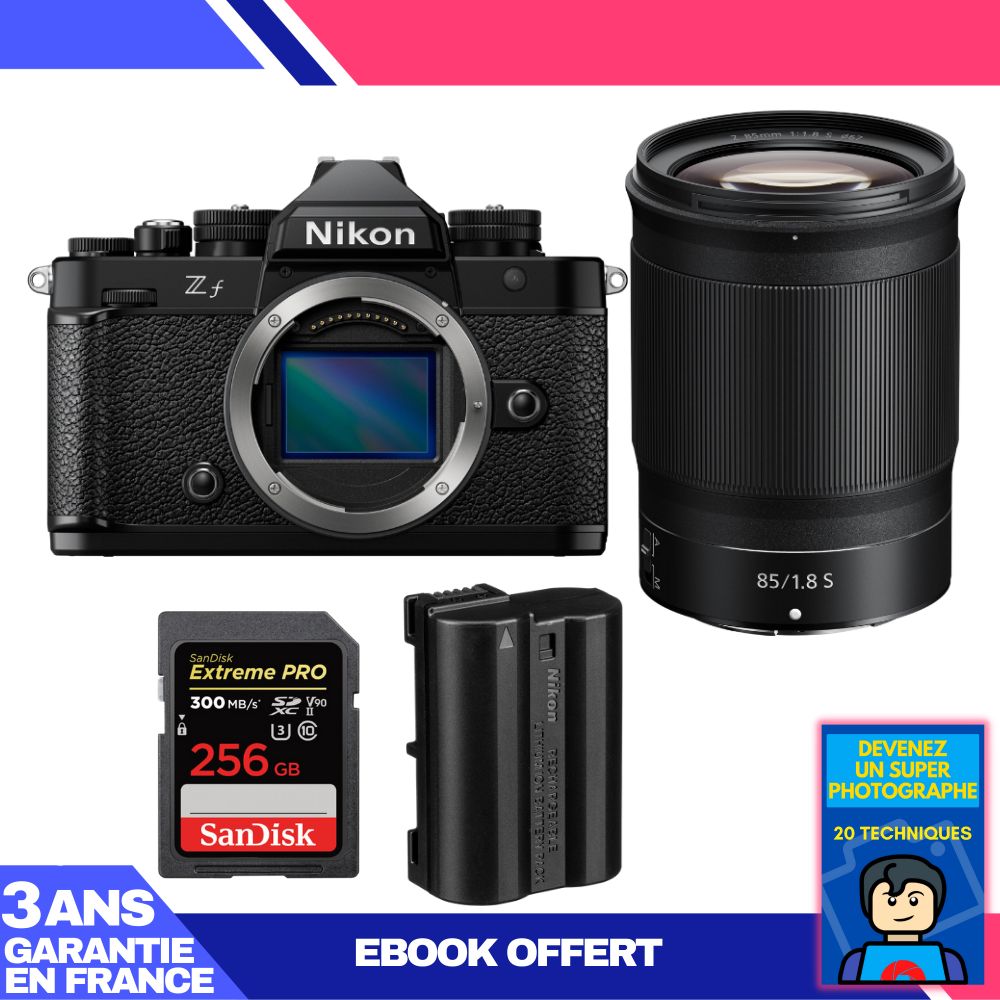 Nikon Zf Camera + 85mm f/1.8 S Lens + 1 SanDisk 256GB Extreme PRO UHS-II SDXC Card + 1 Nikon EN-EL15C Battery + Ebook 'Become a Super Photographer'