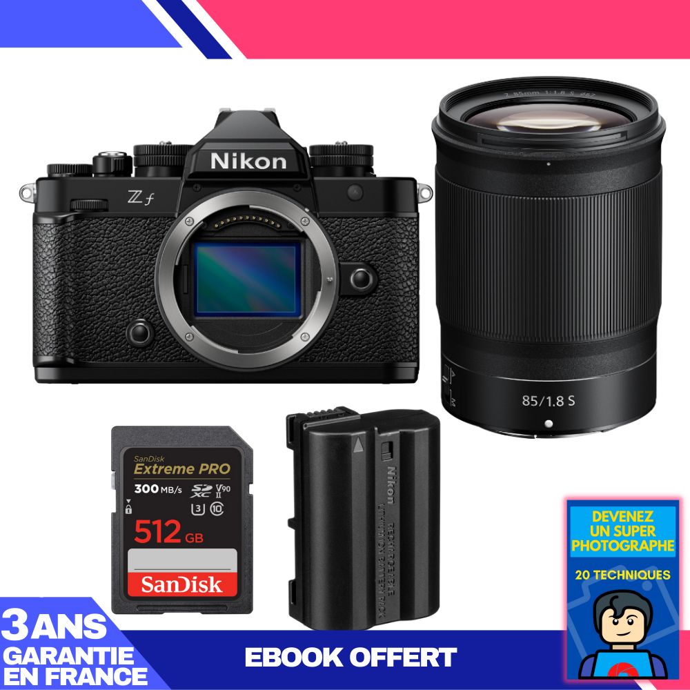 Nikon Zf Camera + 85mm f/1.8 S Lens + 1 SanDisk 512GB Extreme PRO UHS-II SDXC Card + 1 Nikon EN-EL15C Battery + Ebook 'Become a Super Photographer'