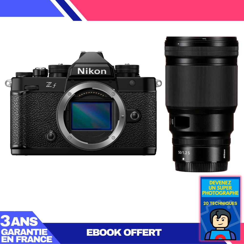 Appareil photo Nikon Zf + Objectif 50 mm f/1.2 S + Livre électronique 'Devenez un super photographe'