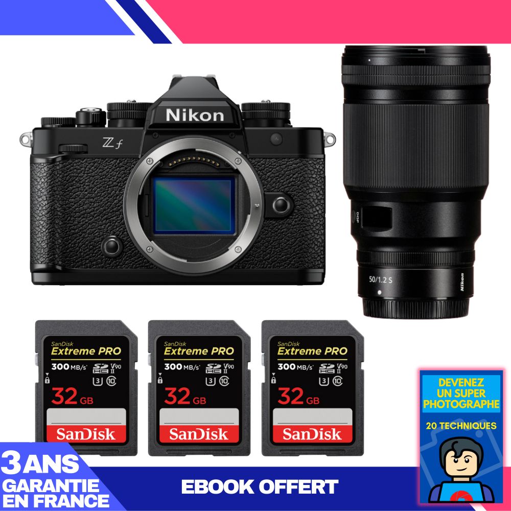 Cámara Nikon Zf + Objetivo 50mm f/1.2 S + 3 Tarjetas de Memoria SanDisk 32GB Extreme PRO UHS-II SDXC 300 MB/s + Ebook 'Conviértete en un Fotógrafo Maestro'