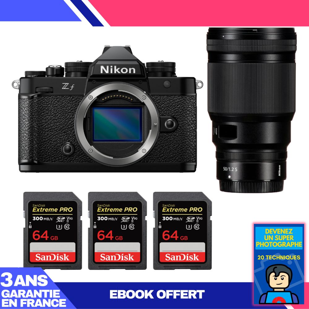 Cámara Nikon Zf + Lente 50 mm f/1.2 S + 3 Tarjetas de Memoria SanDisk Extreme PRO UHS-II de 64 GB + Ebook 'Conviértase en un Fotógrafo Super'