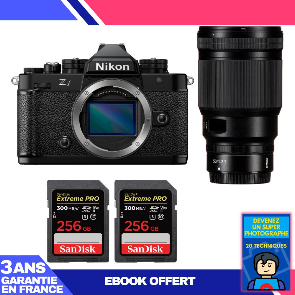 Cámara Nikon Zf + lente 50 mm f/1.2 S + 2 tarjetas de memoria SanDisk Extreme PRO 256 GB UHS-II SDXC 300 MB/s + ebook 'Conviértete en un fotógrafo súper'