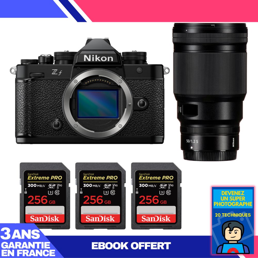 Cámara Nikon Zf + Objetivo 50 mm f/1.2 S + 3 Tarjetas de memoria SanDisk 256 GB Extreme PRO UHS-II SDXC 300 MB/s + Ebook: Conviértete en un fotógrafo super