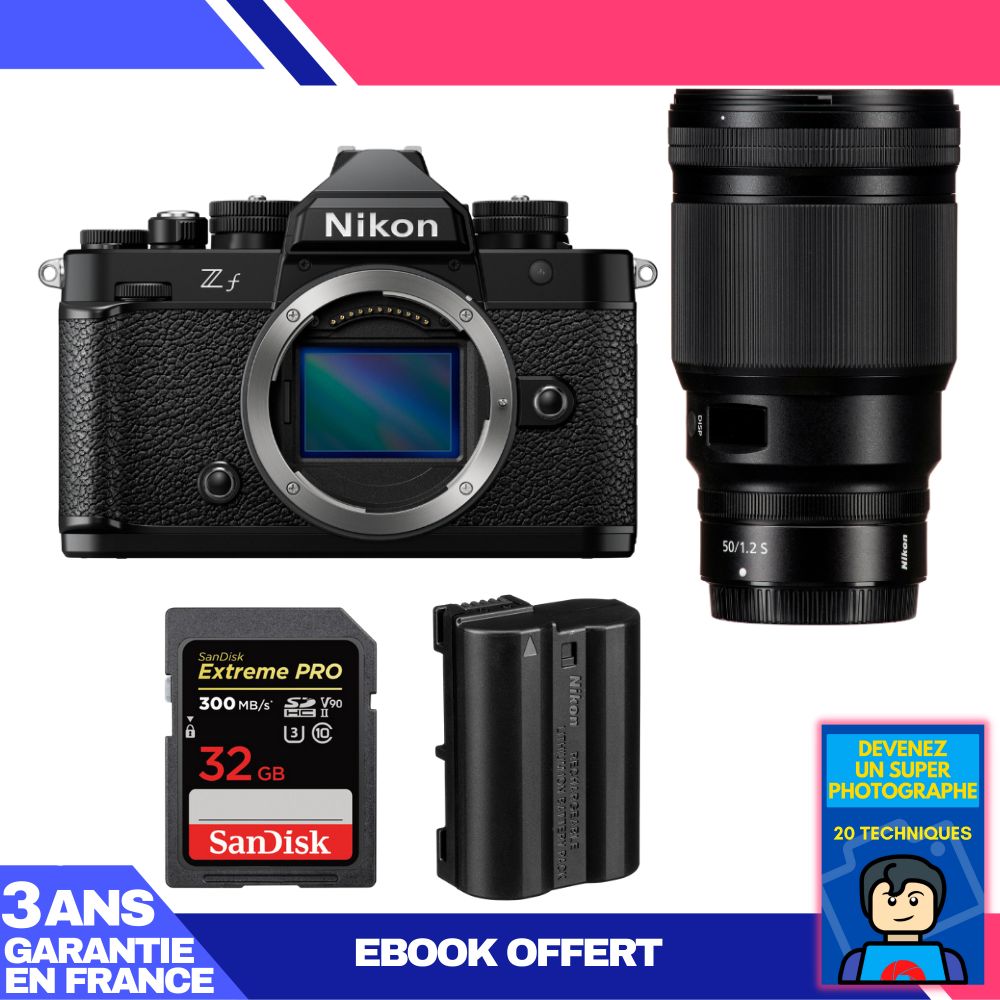 Cámaras Nikon Zf + Objetivo 50 mm f/1.2 S + 1 Tarjeta SD SanDisk de 32 GB Extreme PRO UHS-II 300 MB/s + 1 Batería Nikon EN-EL15C + Ebook 'Conviértete en un Superfotógrafo'