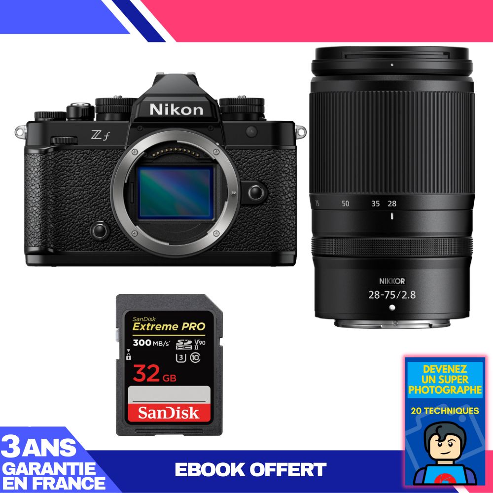 Nikon Zf Camera + 28-75mm f/2.8 Lens + 1 SanDisk 32GB Extreme PRO UHS-II SDXC Card + 'Become a Super Photographer' Ebook