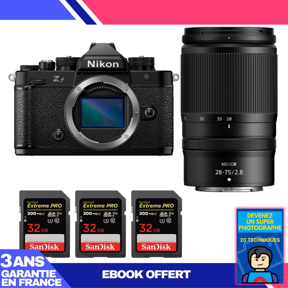 Nikon Zf Camera + 28-75mm f/2.8 Lens + 3 SanDisk 32GB Extreme PRO UHS-II SDXC Cards + 'Become a Super Photographer' Ebook