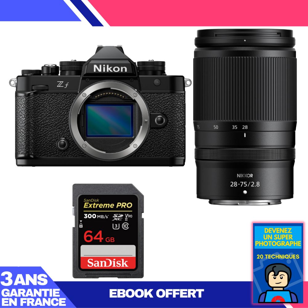 Nikon Zf Camera + 28-75mm f/2.8 Lens + 1 SanDisk 64GB Extreme PRO UHS-II SDXC Card + Ebook: Become a Master Photographer
