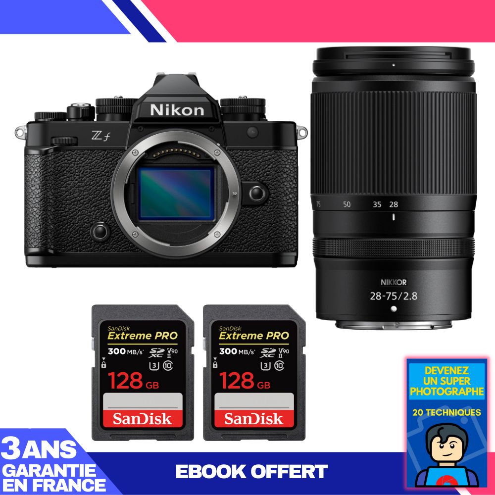 Nikon Zf Camera + 28-75mm f/2.8 Lens + 2 SanDisk 128GB Extreme PRO UHS-II SDXC Cards + 'Become a Super Photographer' Ebook