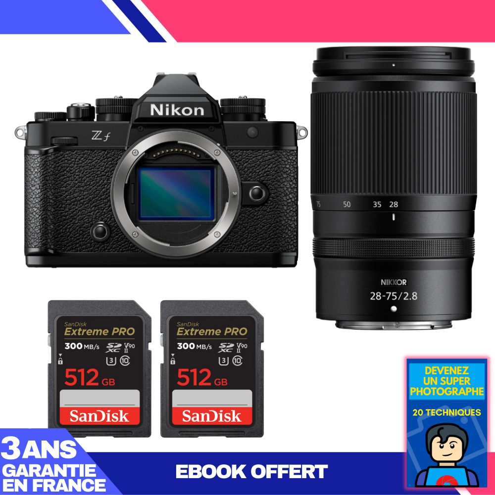 Nikon Zf Camera + 28-75mm f/2.8 Lens + 2 SanDisk 512GB Extreme PRO UHS-II SDXC Cards + 'Become a Super Photographer' Ebook