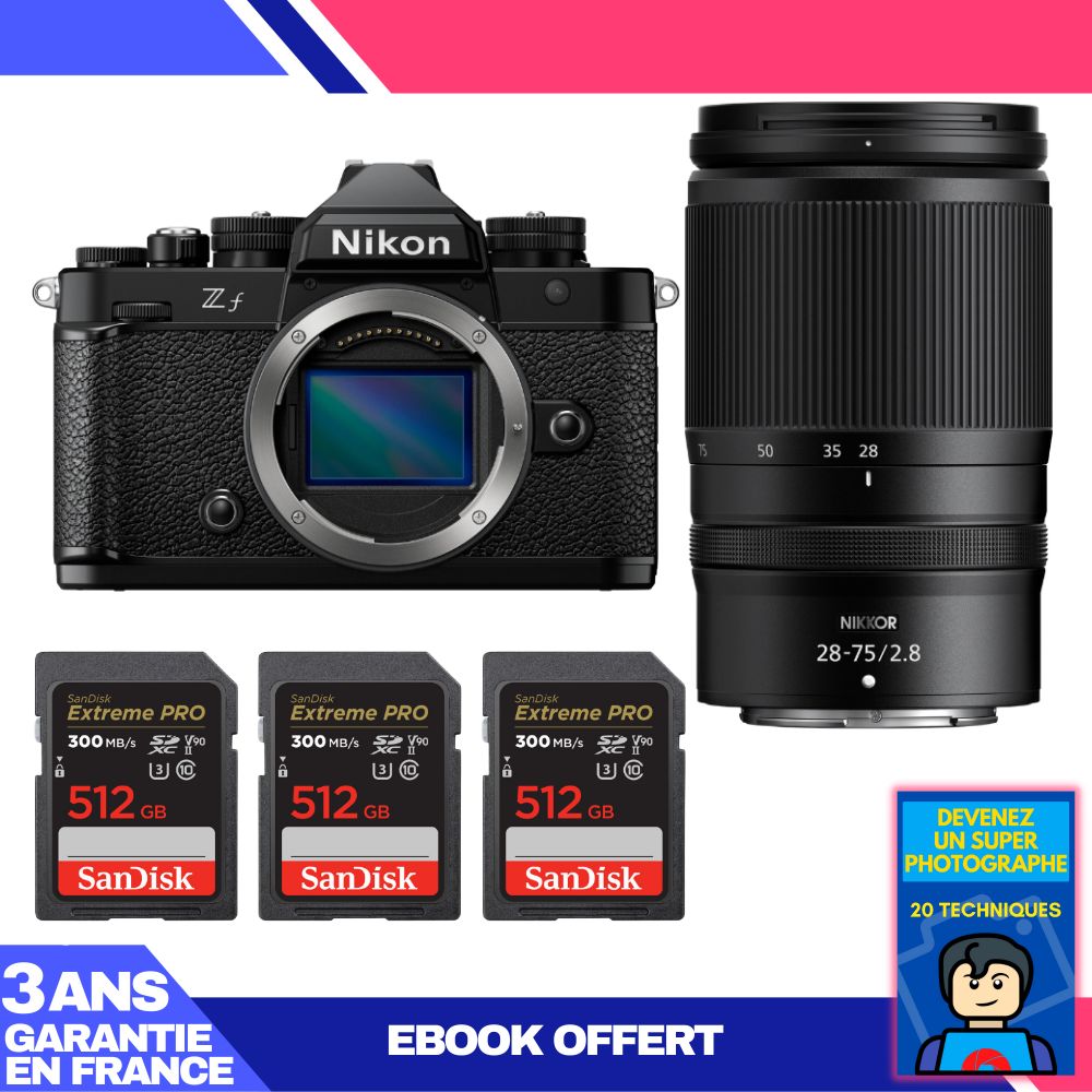 Nikon Zf Camera + 28-75mm f/2.8 Lens + 3 SanDisk 512GB Extreme PRO UHS-II SDXC Cards + 'Become a Super Photographer' Ebook