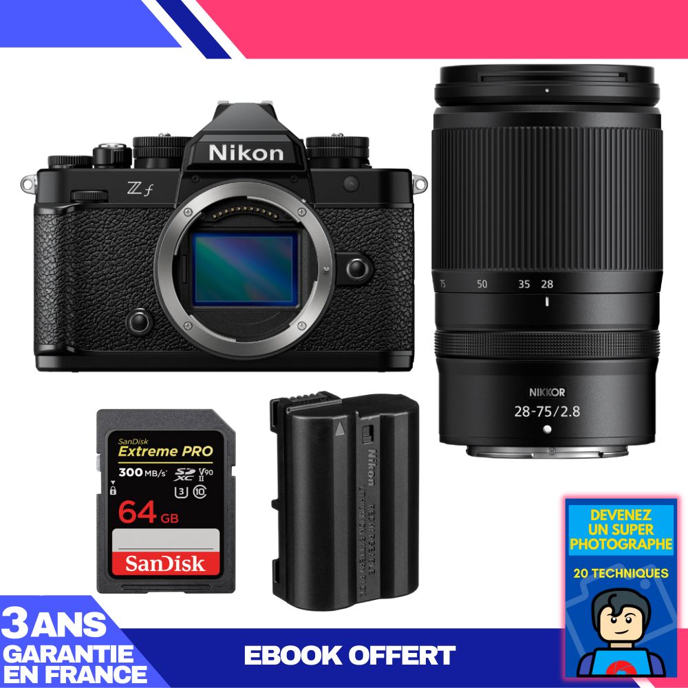 Nikon Zf Body + 28-75mm f/2.8 Lens + 1x 64GB SanDisk Extreme PRO UHS-II SDXC Card + 1x Nikon EN-EL15C Battery + Ebook: Become a Super Photographer
