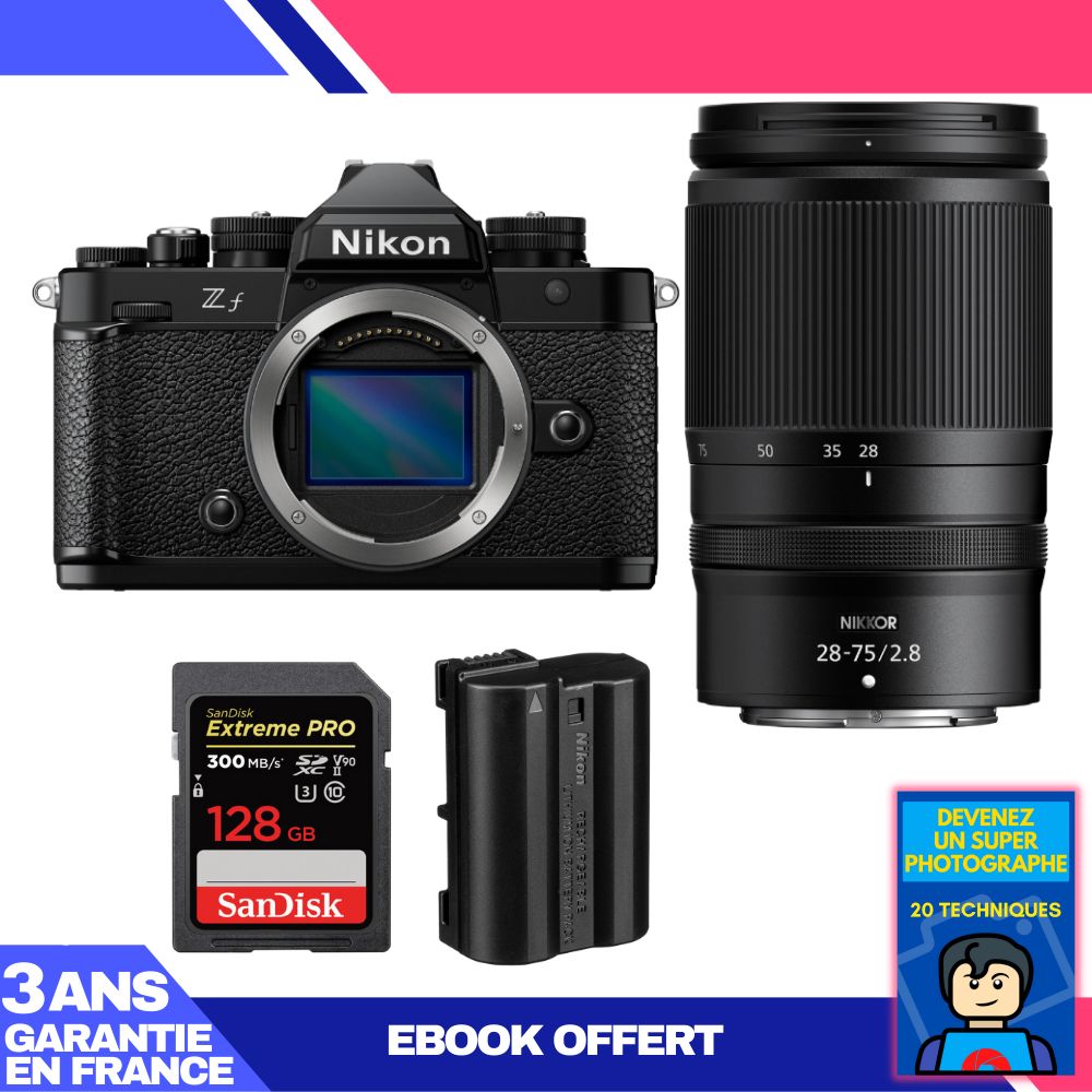 Nikon Zf Camera + 28-75mm f/2.8 Lens + 1 SanDisk 128GB Extreme PRO UHS-II SDXC Card + 1 Nikon EN-EL15C Battery + Ebook - Become a Master Photographer