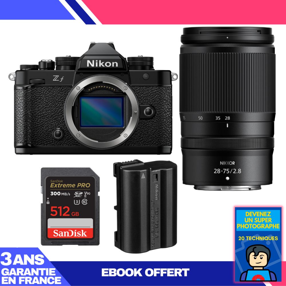 Nikon Zf Camera + 28-75mm f/2.8 Lens + 1 SanDisk 512GB Extreme PRO UHS-II SDXC Card + 1 Nikon EN-EL15C Battery + Ebook