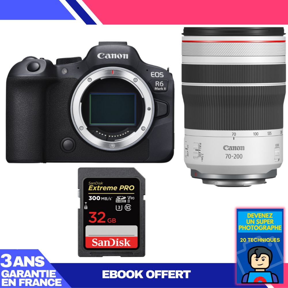 Canon EOS R6 Mark II Camera Kit with RF 70-200mm f/4 L IS USM Lens and SanDisk 32GB Extreme PRO SD Card