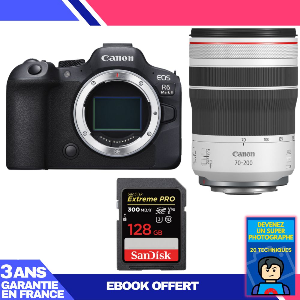 Canon EOS R6 Mark II + RF 70-200mm f/4 L IS USM + 1 SanDisk 128GB Extreme PRO UHS-II SDXC Card + 'Devenez Un Super Photographe Ebook