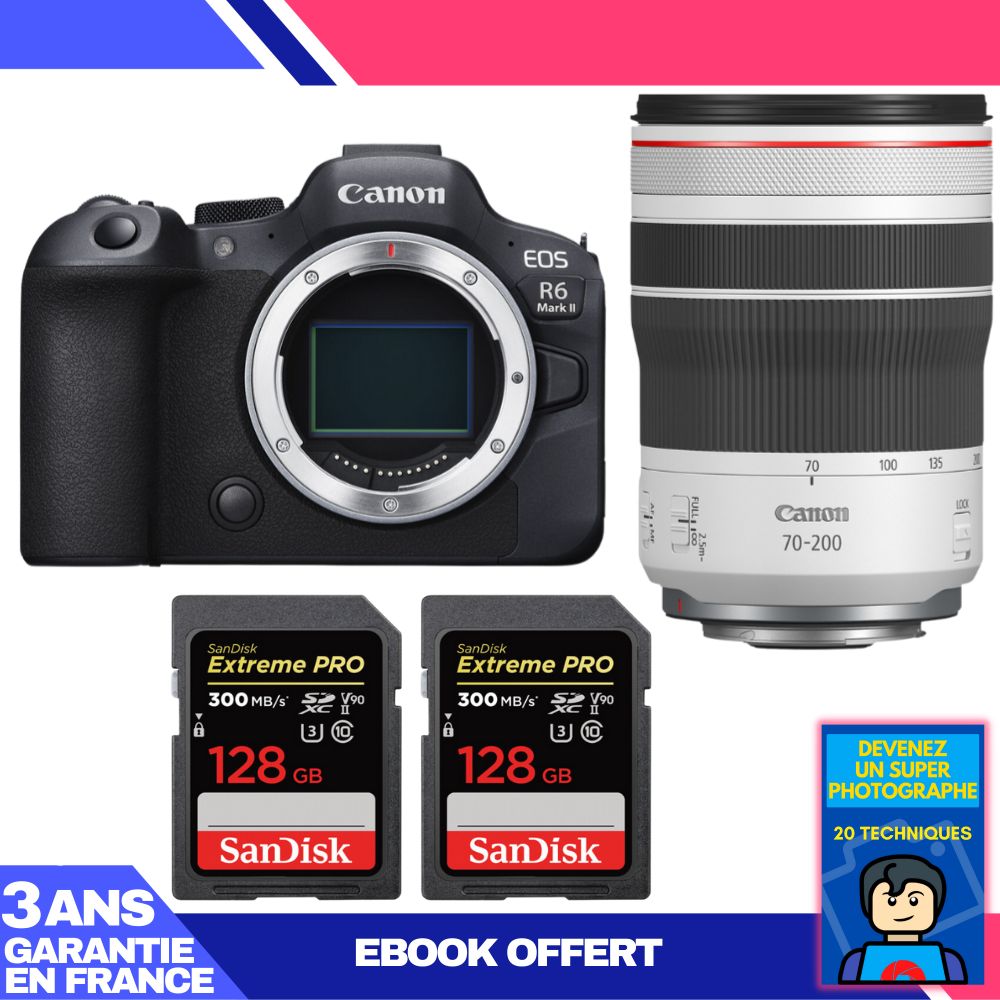 Canon EOS R6 Mark II + RF 70-200mm f/4 L IS USM + 2x SanDisk 128GB Extreme PRO UHS-II SDXC 300MB/s