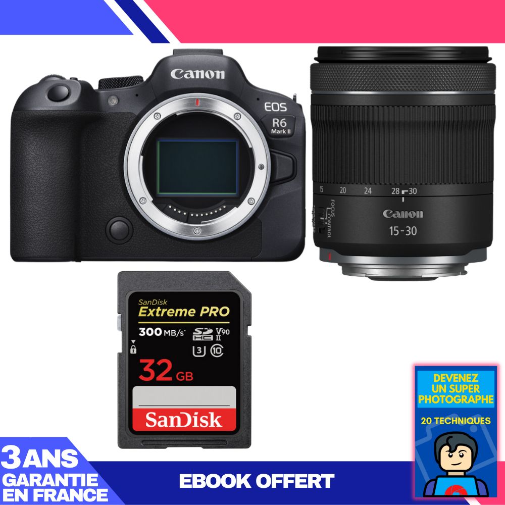 Canon EOS R6 Mark II Camera Kit with RF 15-30mm f/4.5-6.3 IS STM Lens and 32GB SanDisk Extreme PRO SD Card