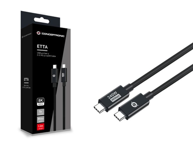 Conceptronic USB-C Cable, 1.2m, USB4 Gen 3x2, Black