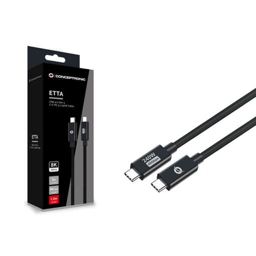 Cable USB-C Conceptronic, 1,2 m, USB4 Gen 3x2, Negro