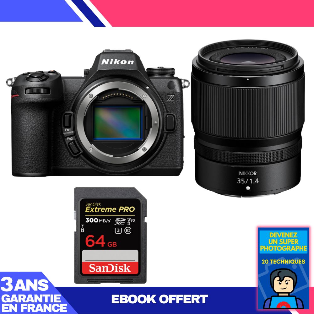 Nikon Z6 III Camera Body + Z 35mm f/1.4 Lens + 1 SanDisk 64GB Extreme PRO UHS-II SDXC Card + 'Become a Super Photographer' Ebook