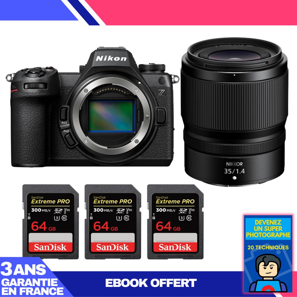 Nikon Z6 III Camera + Z 35mm f/1.4 Lens + 3 SanDisk 64GB Extreme PRO UHS-II SDXC Cards + 'Become a Super Photographer' Ebook