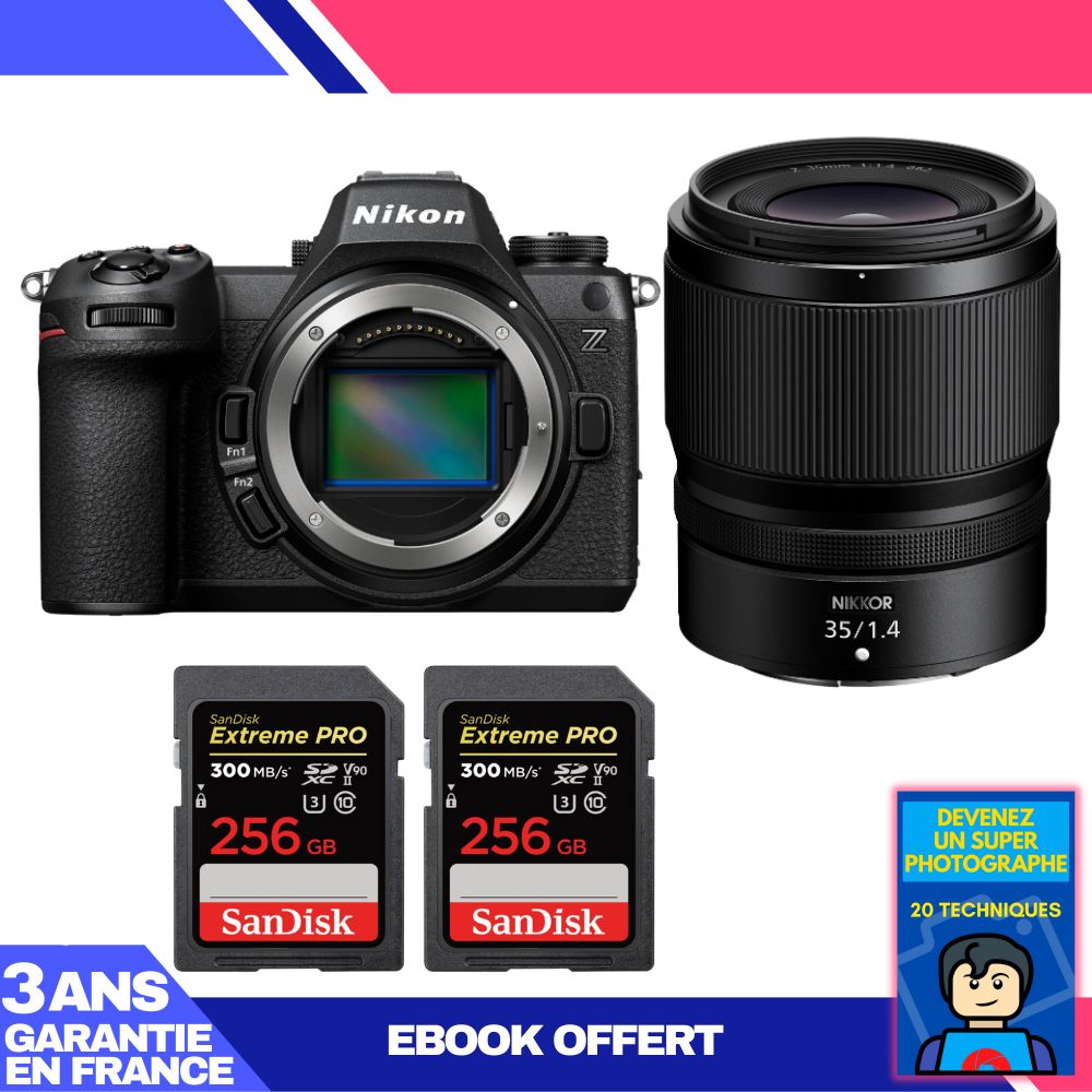 Cámara sin espejo Nikon Z6 III + Objetivo Nikkor Z 35 mm f/1.4 + 2 Tarjetas SD SanDisk 256 GB Extreme PRO UHS-II + Ebook 'Conviértase en un fotógrafo super'