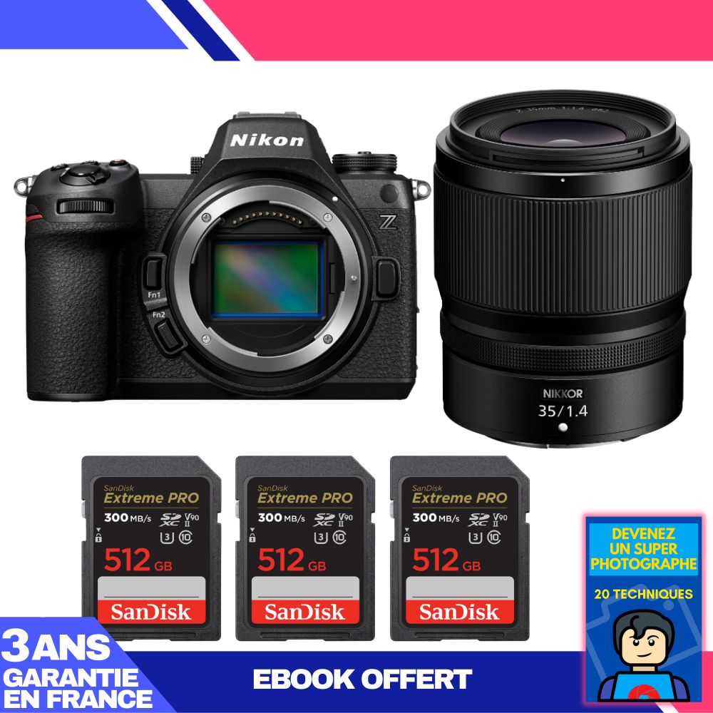 Nikon Z6 III Camera Kit with Z 35mm f/1.4 Lens and 3x 512GB SanDisk Extreme PRO SDXC Cards + Ebook: Become a Super Photographer