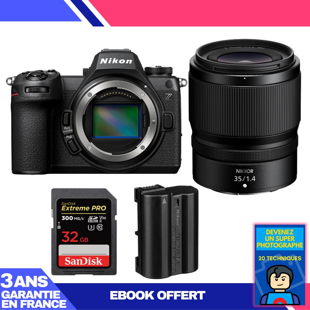Nikon Z6 III Mirrorless Camera + Z 35mm f/1.4 Lens + 2 SanDisk 32GB Extreme PRO UHS-II SDXC Cards + Nikon EN-EL15C Battery + Ebook