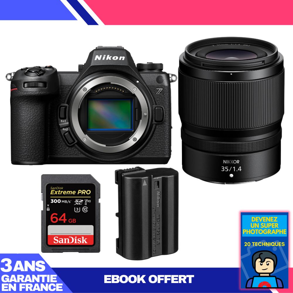Nikon Z6 III Camera + Z 35mm f/1.4 Lens + 2 SanDisk 64GB Extreme PRO UHS-II SDXC Cards + Nikon EN-EL15C Battery + Ebook: Become a Super Photographer