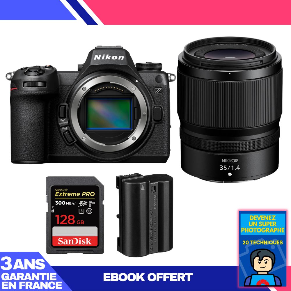 Nikon Z6 III Camera + Z 35mm f/1.4 Lens + 2 SanDisk 128GB Extreme PRO UHS-II SDXC Cards + Nikon EN-EL15C + Ebook: Become a Super Photographer