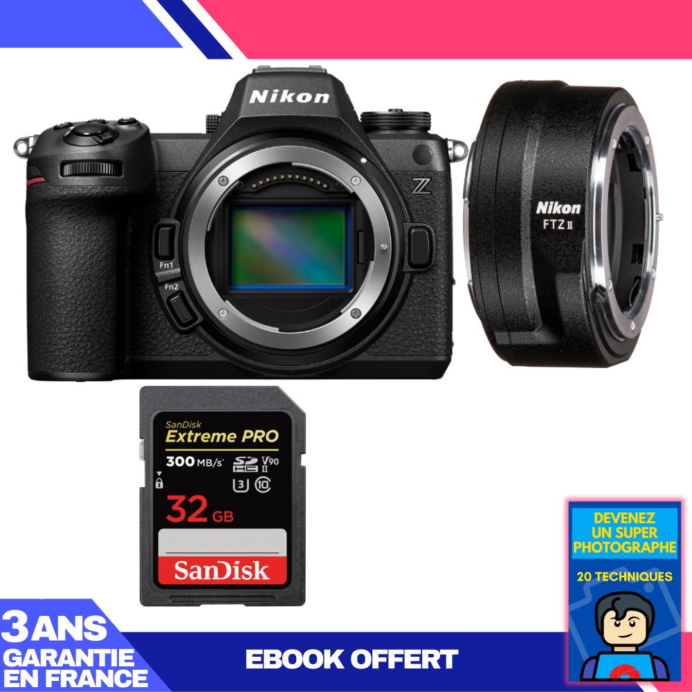 Cámara sin espejo Nikon Z6 III + adaptador FTZ II + tarjeta SDXC SanDisk de 32 GB Extreme PRO UHS-II (300 MB/s) + ebook 'Conviértete en un fotógrafo experto'
