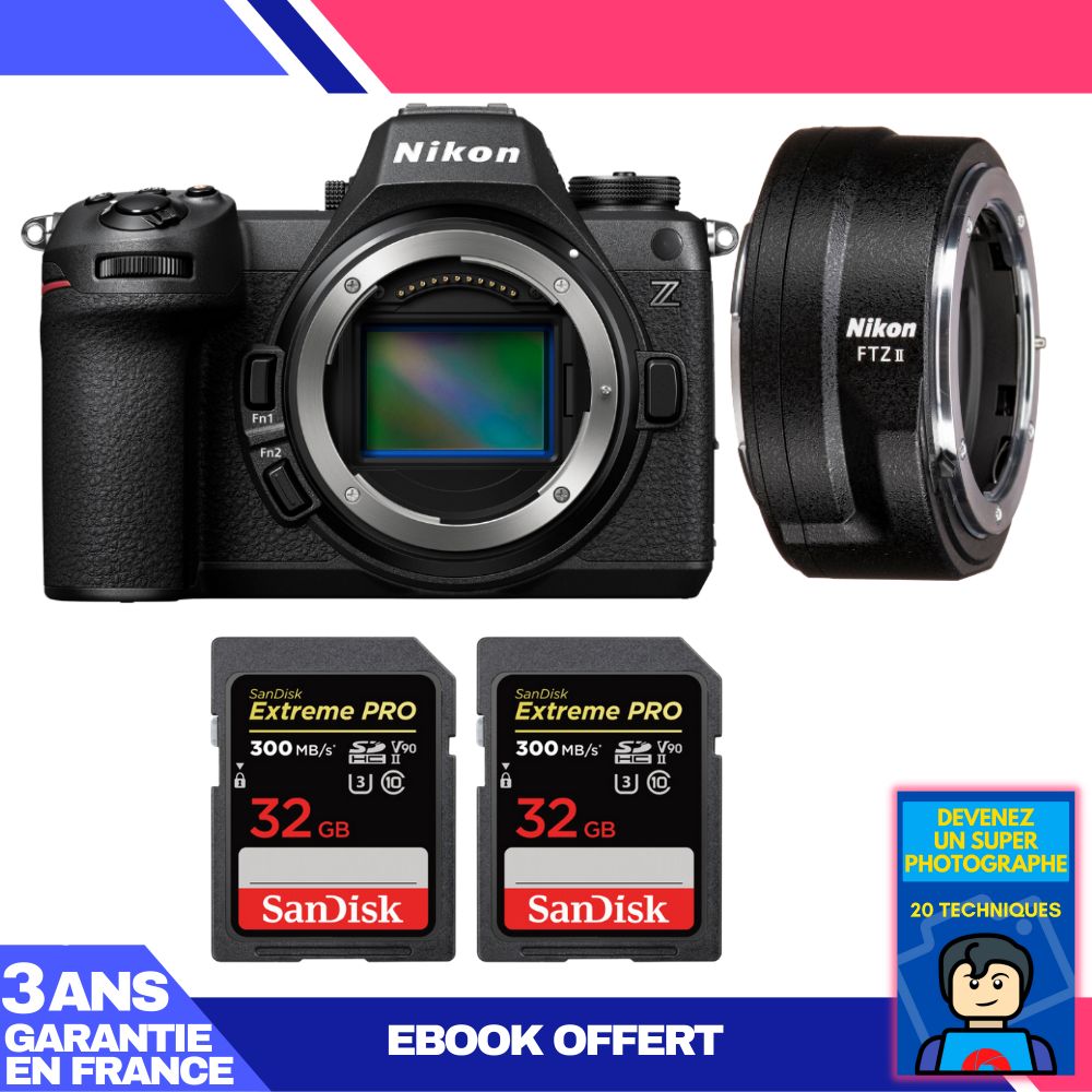 Kit Nikon Z6 III Cámara sin espejo con adaptador FTZ II y 2 tarjetas SDXC SanDisk Extreme PRO de 32 GB
