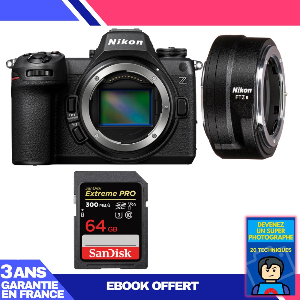 Cámara sin espejo Nikon Z6 III + adaptador FTZ II + tarjeta SDXC SanDisk de 64 GB Extreme PRO UHS-II 300 MB/s + ebook 'Conviértase en un fotógrafo super'